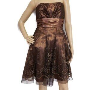 Masquerade Strapless Brown Satin & Lace Prom Vintage Dress Size 3/4 2000s y2k